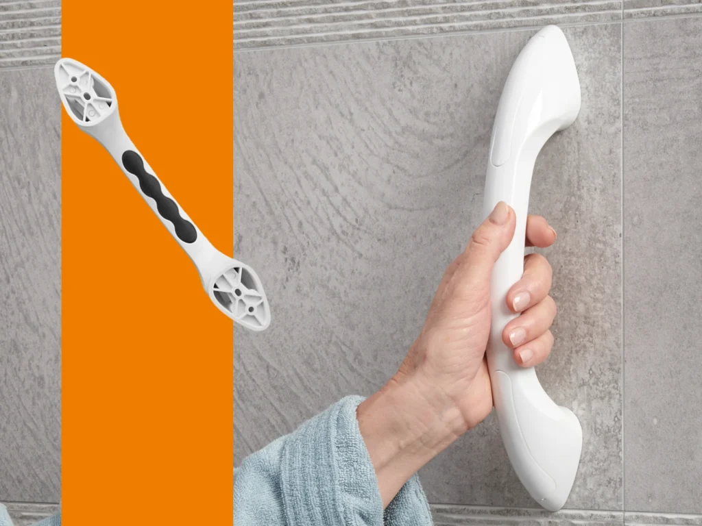 Secucare wandbeugel als onderdeel van hulpmiddelen zorgeloos thuis voor extra veiligheid in de badkamer.